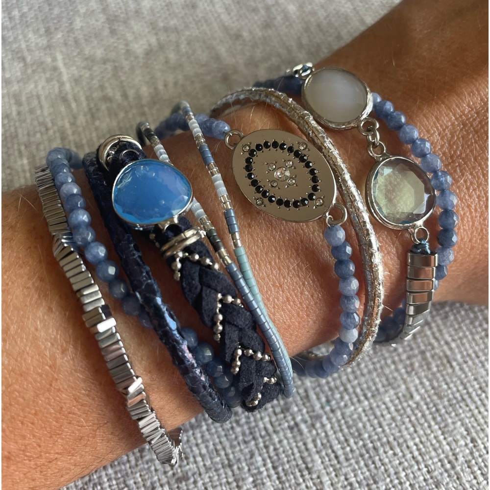 Hipanema Blue Stone Beaded Stack Magnetic Clasp Bracelet